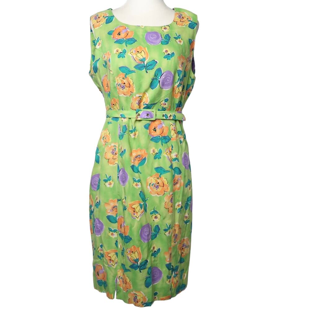 Vintage 90s Karen Klein light green and orange floral mini sheath dress 10
